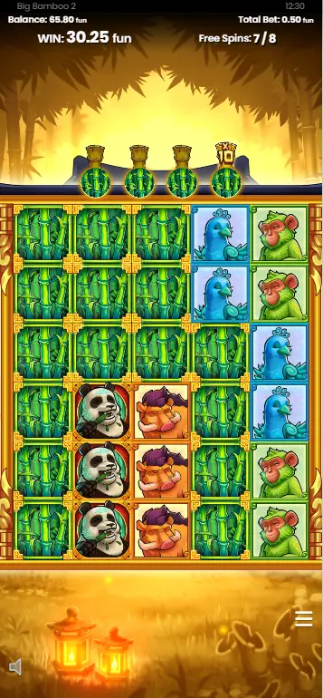 Big Bamboo 2 aktive Freispiele mit Persistent Frames verschiedener Levels und Low Symbol Meter